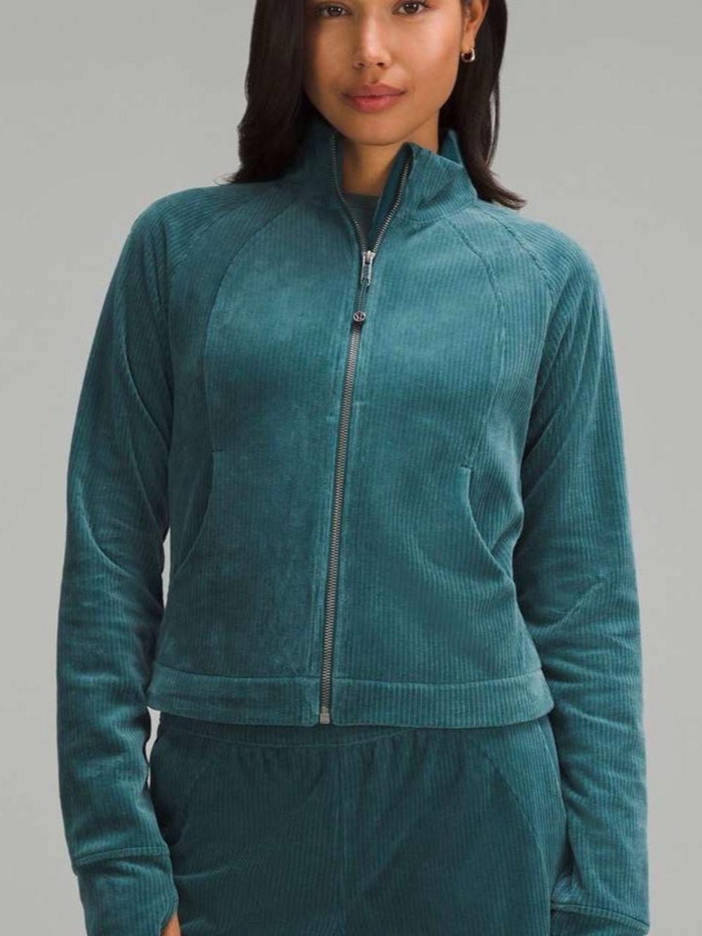 Lululemon Scuba Velvet Cord Track Jacket in Storm Teal